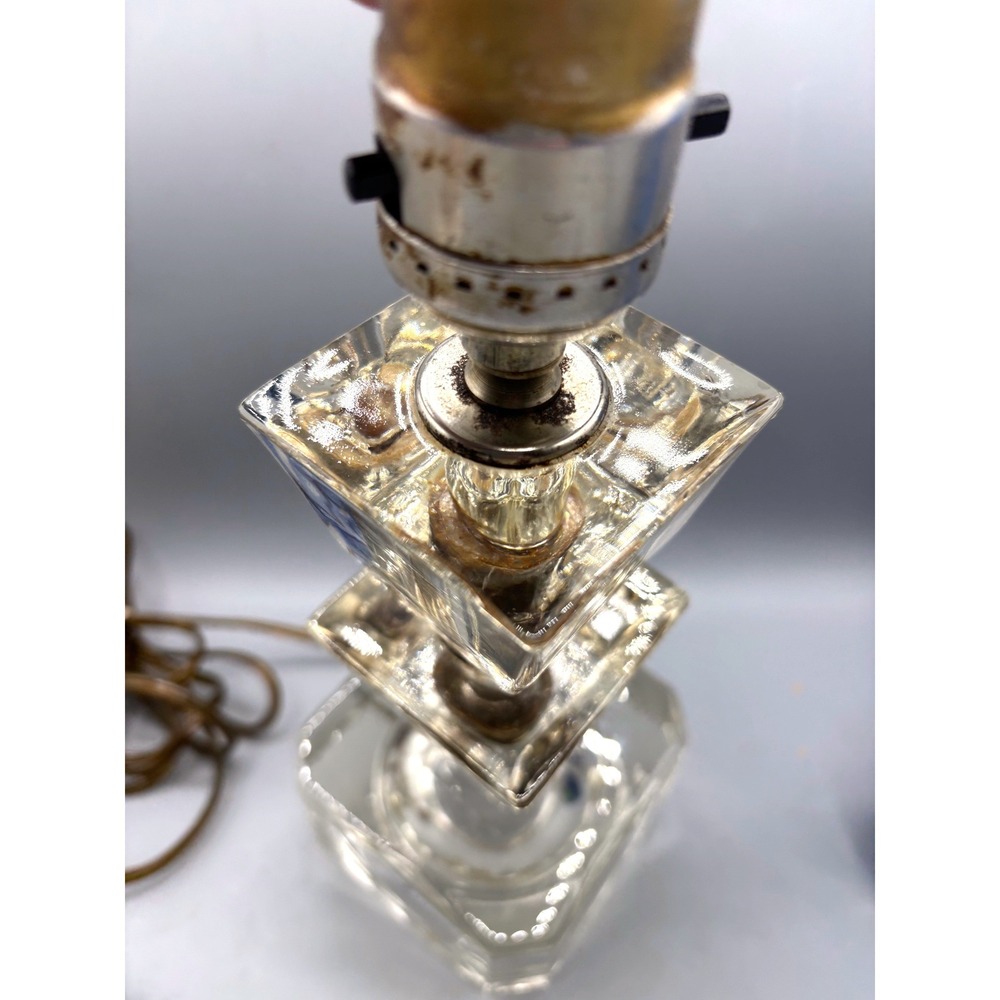 Vintage Art Deco Stacked Glass Table Lamp MCM Boudoir Vanity Light - Picture 4 of 9